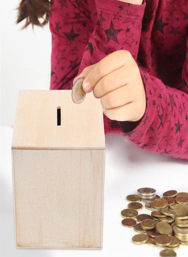 Vaguelly DIY Wooden Piggy Bank for Kids Unfinished Square Coin Bank Craft Money Saving Box Small Change Container for Home Decor and Art Activities - Image 2
